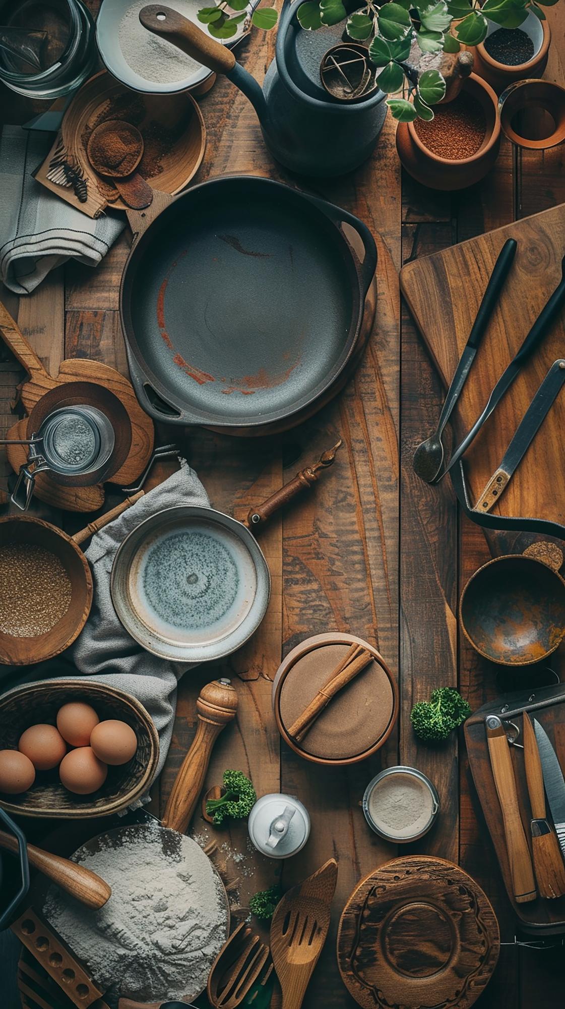 Mokymosi stalas su įrankiais ir ingredientais